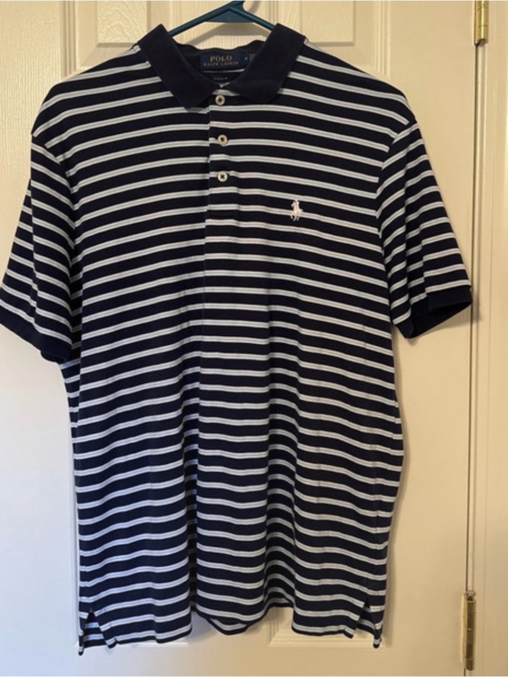Polo by Ralph Lauren Navy & White Striped Short-Sleeve Polo - Medium